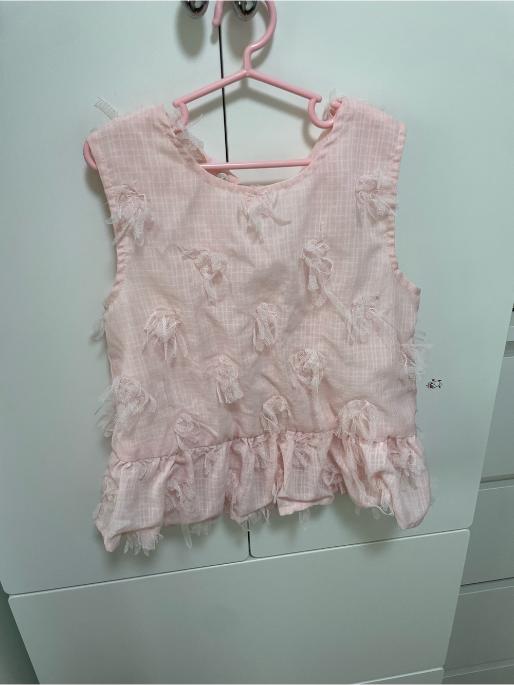 Girls' Pink Ruffle Floral Appliqué Top
